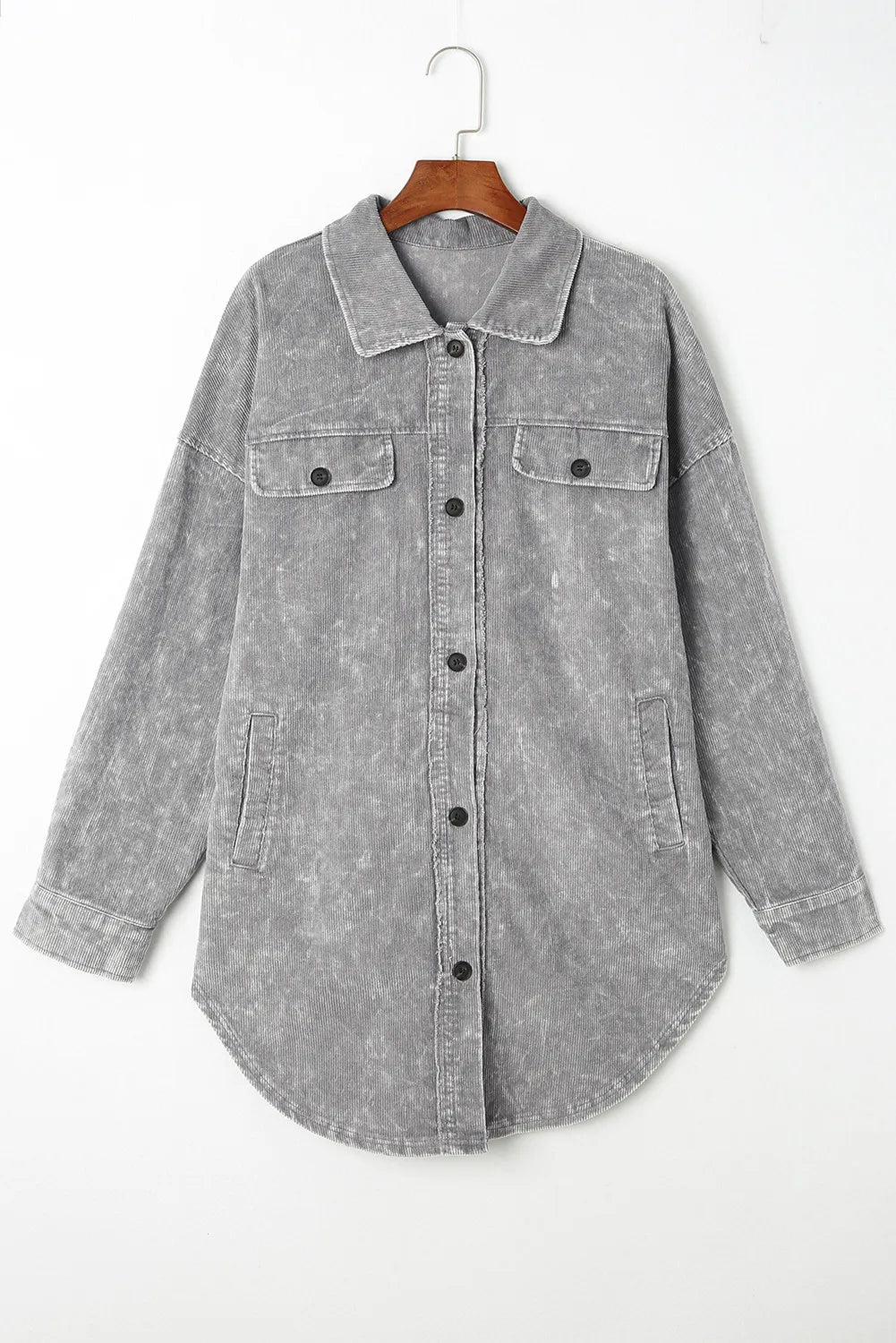 Gray Vintage Distressed Mineral Wash Oversized Shacket