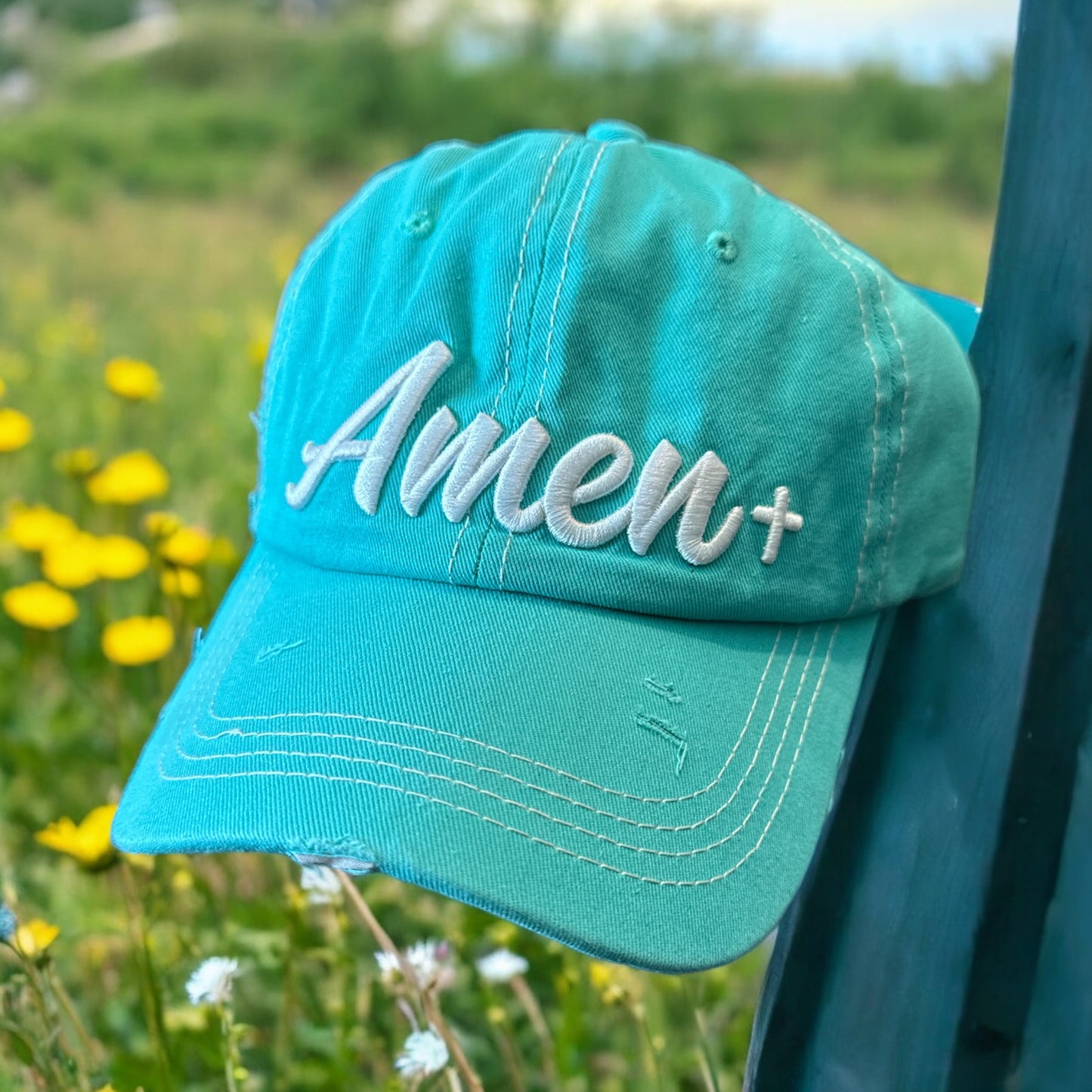 Amen Blue Distressed Hat