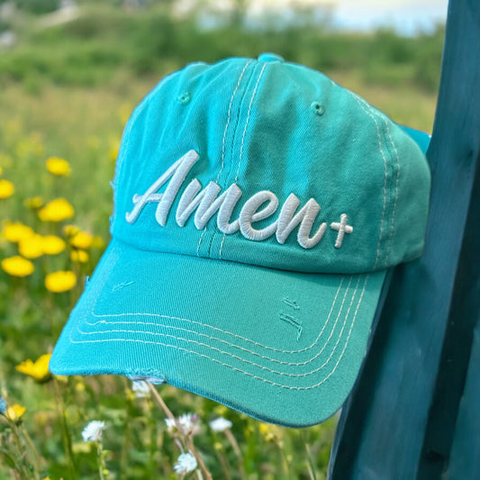 Amen Blue Distressed Hat