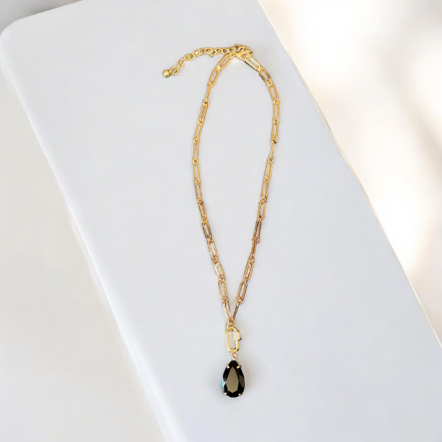 Black Crystal Drop Necklace