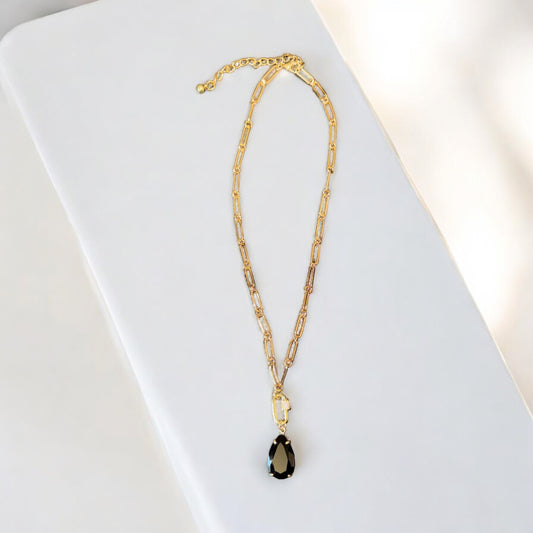 Black Crystal Drop Necklace