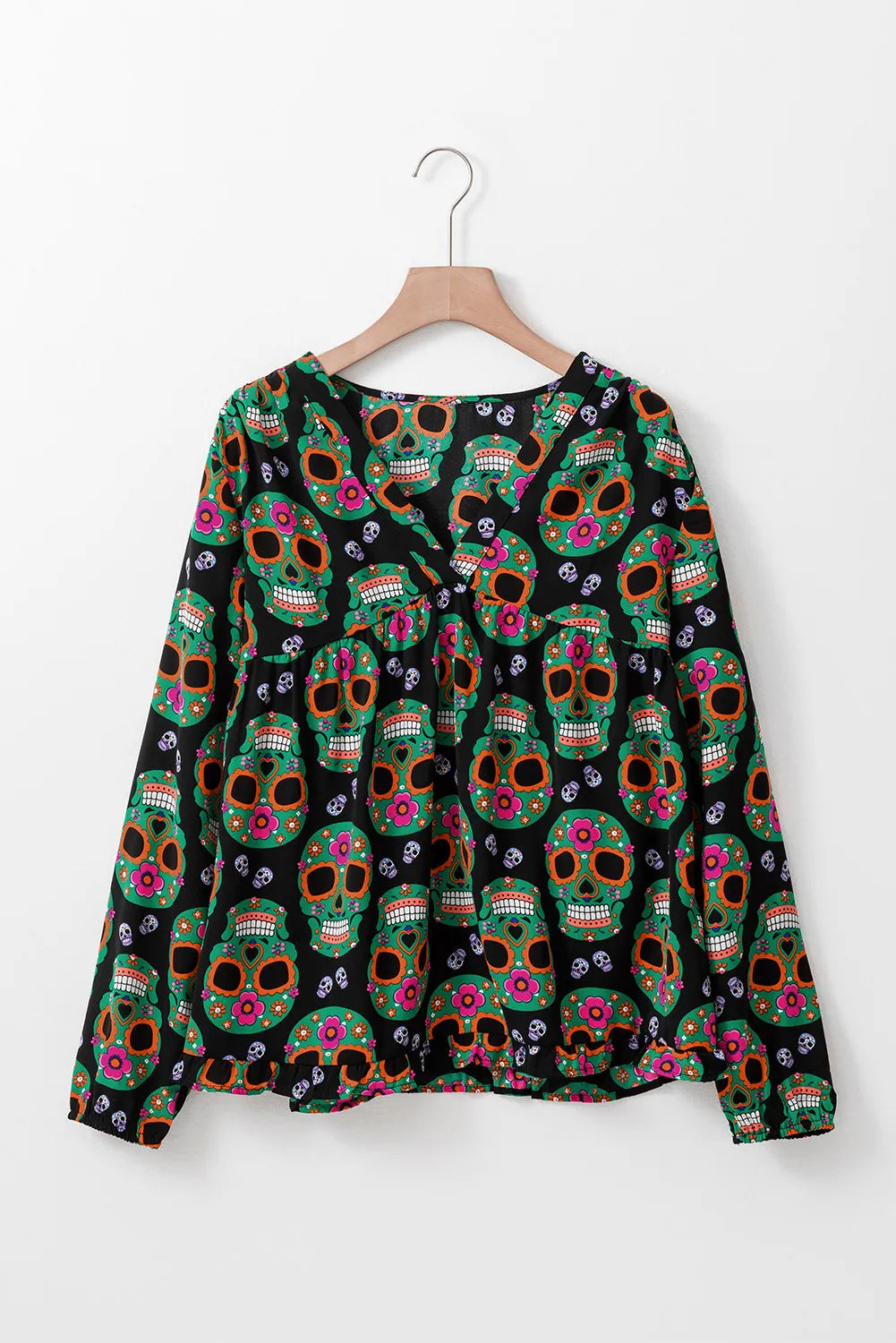 Black Sugar Skull V Neck Babydoll