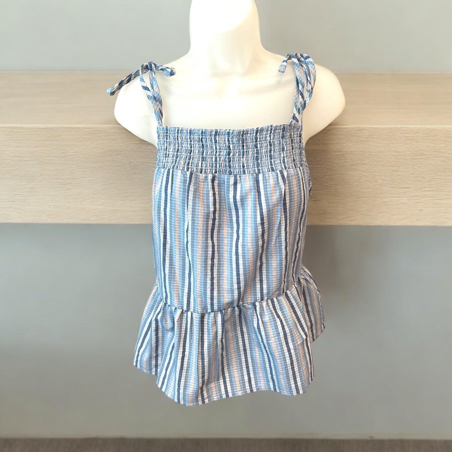 Blue Smocked Tie Tank