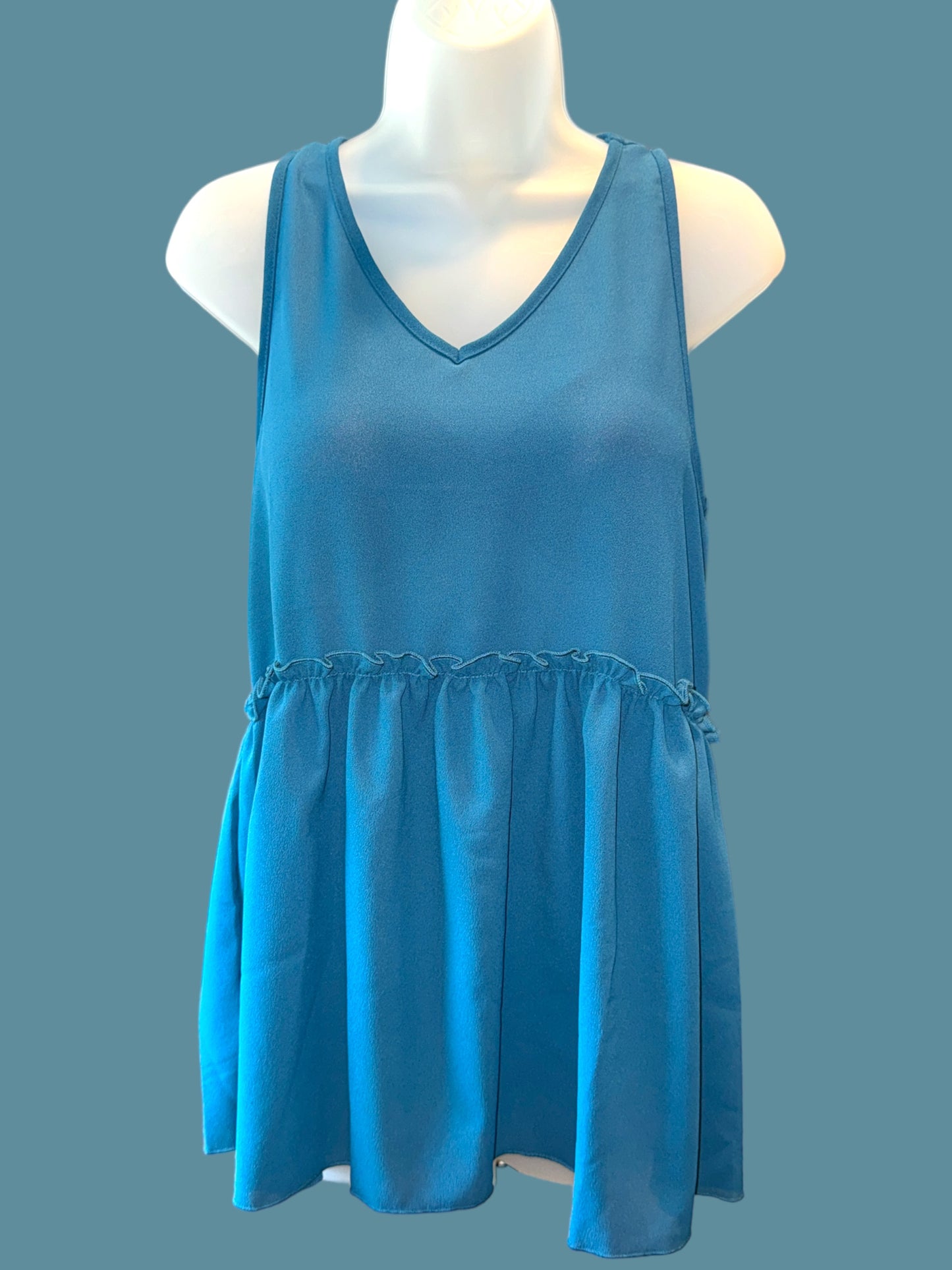 Blue V-Neck Ruffle Tunic