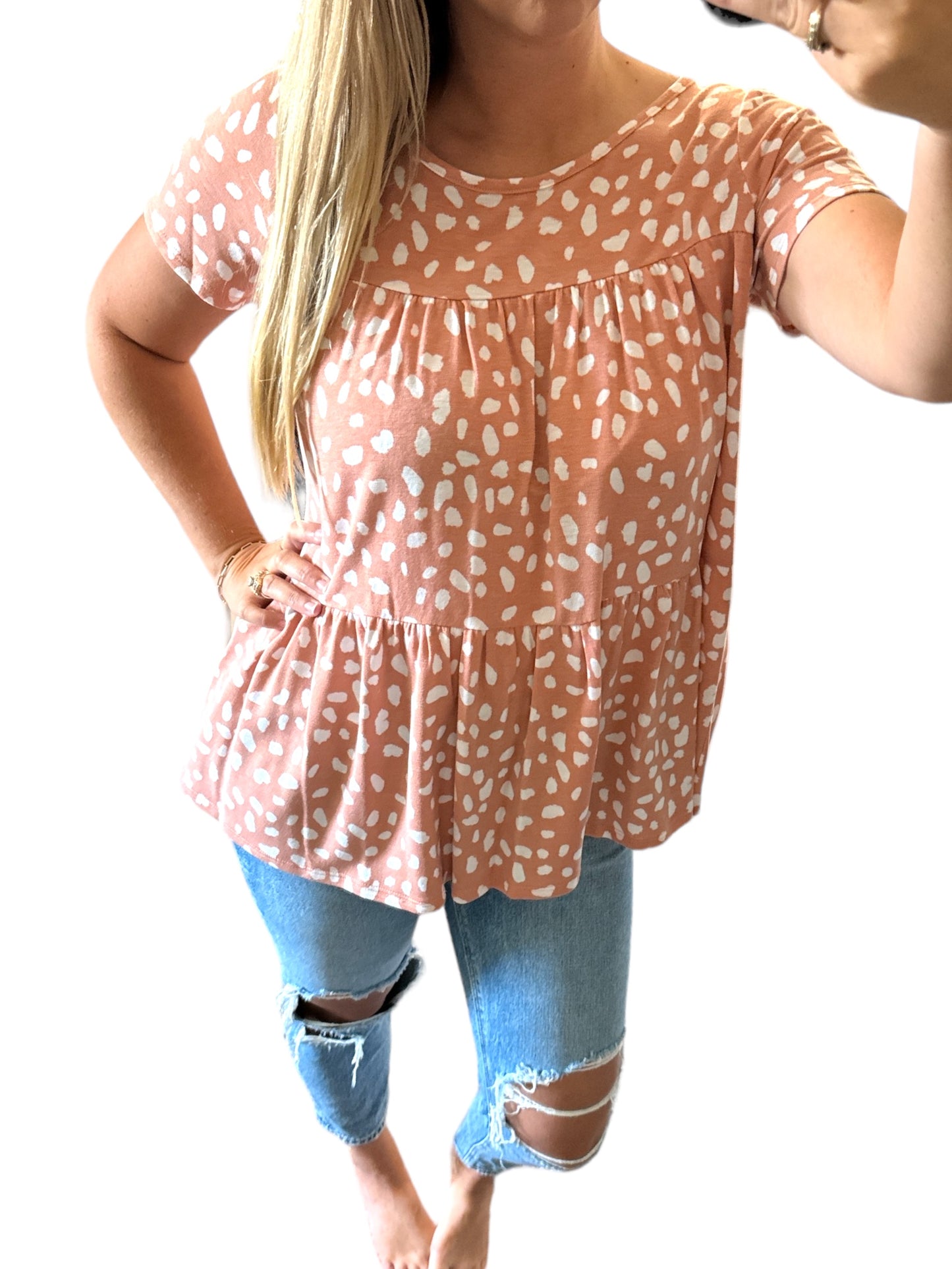 Blush French Terry Animal Tiered Top