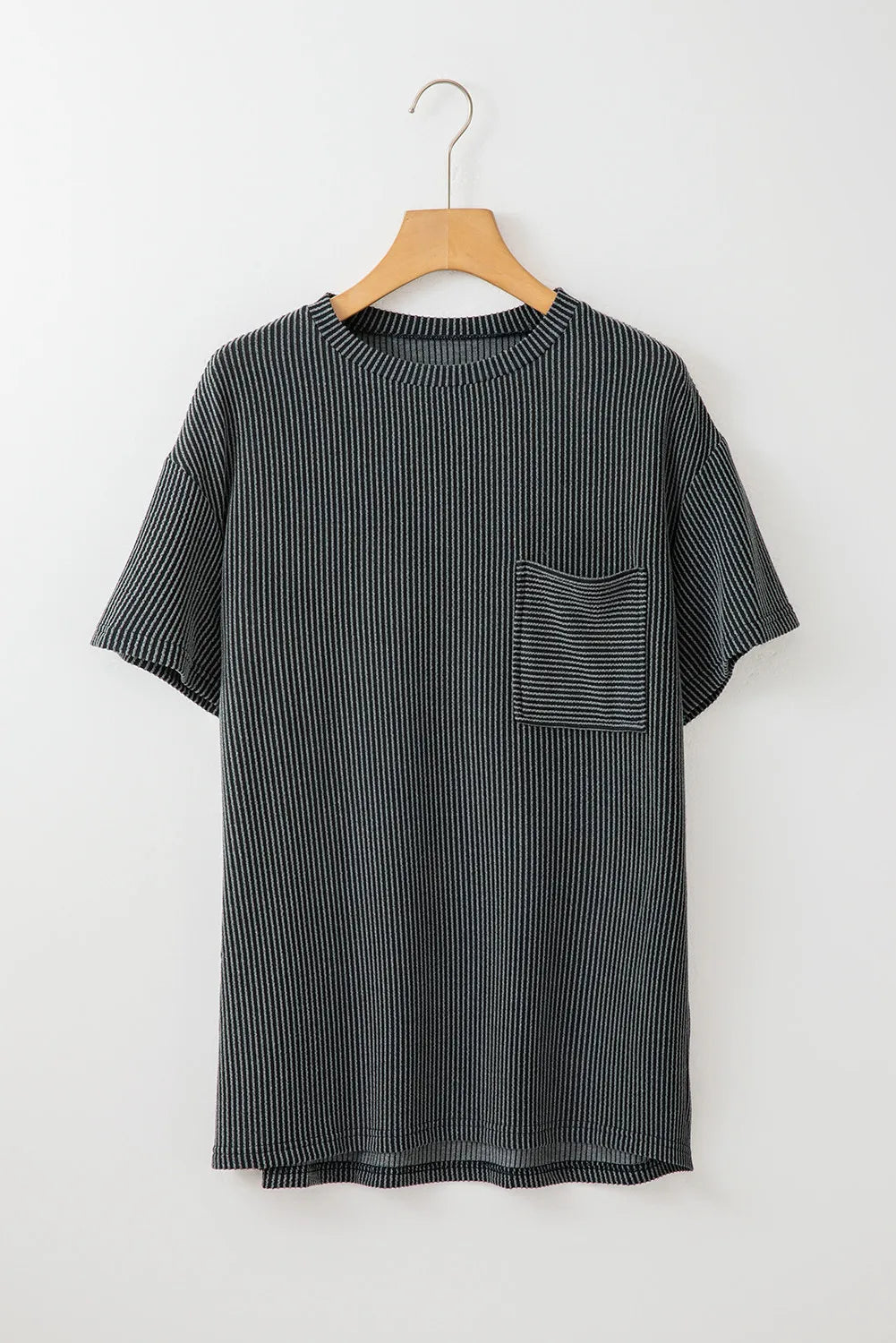 Carbon Grey Corded Knit Pocketed Loose Fit T Shirt