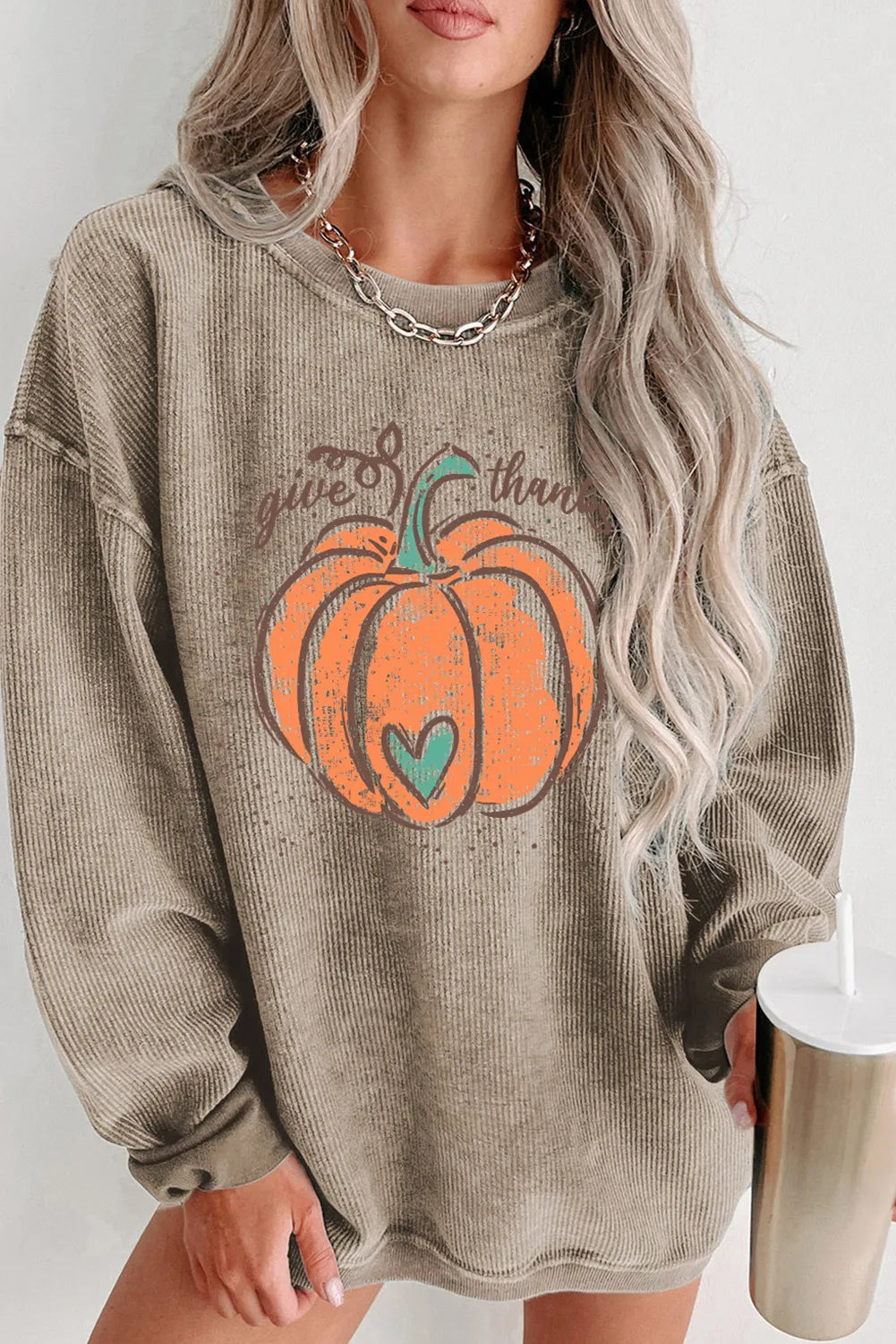 Give Thanks Pumpkin Corded Sweatshirt