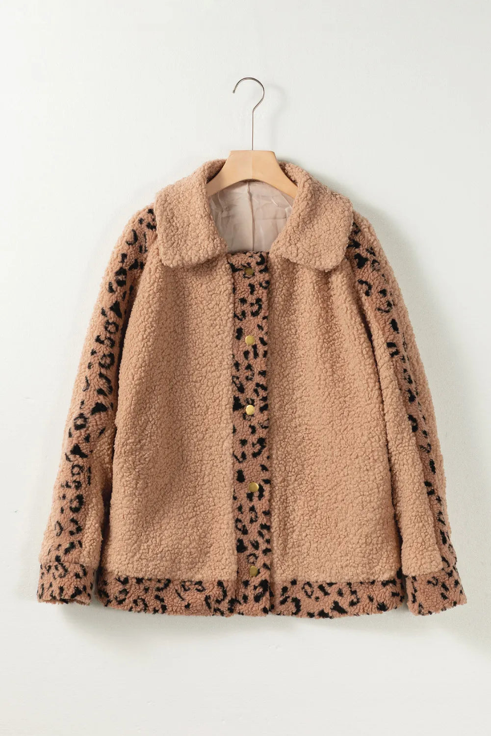 Leopard Contrast Lapel Collar Sherpa Coat