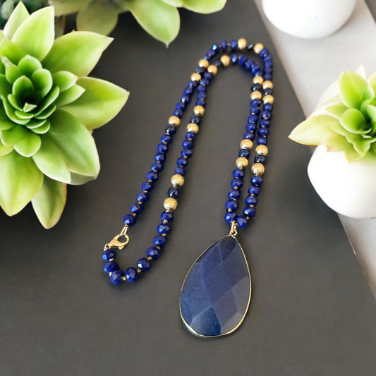 Nature's Beauty Beaded Necklace with Stone Pendant