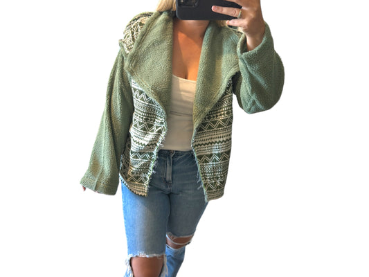 Olive Sherpa with Aztec Print