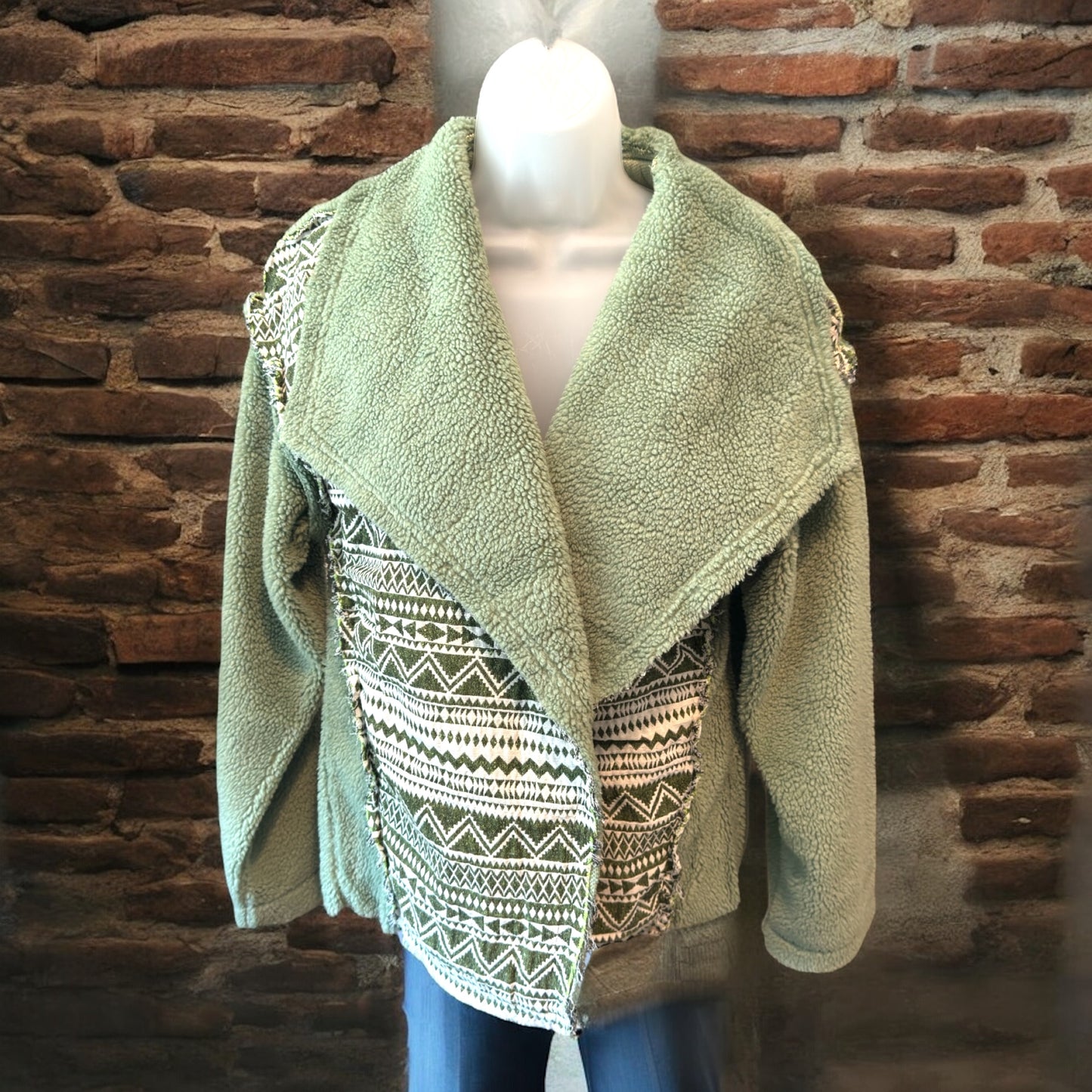 Olive Sherpa with Aztec Print