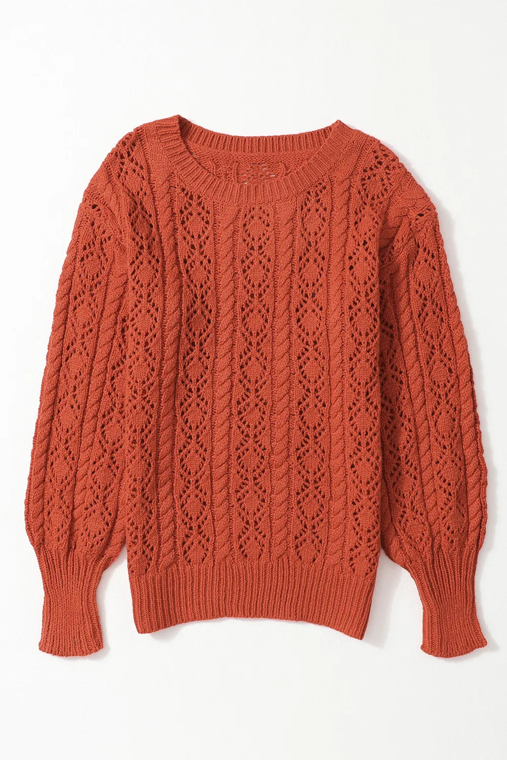 Orange Knitted Drop Shoulder Puff Sleeve Sweater