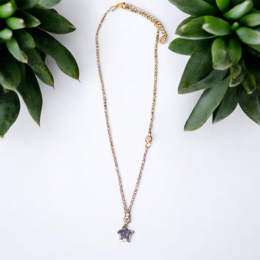 Starry Nights Black Druzy Quartz Star Pendant