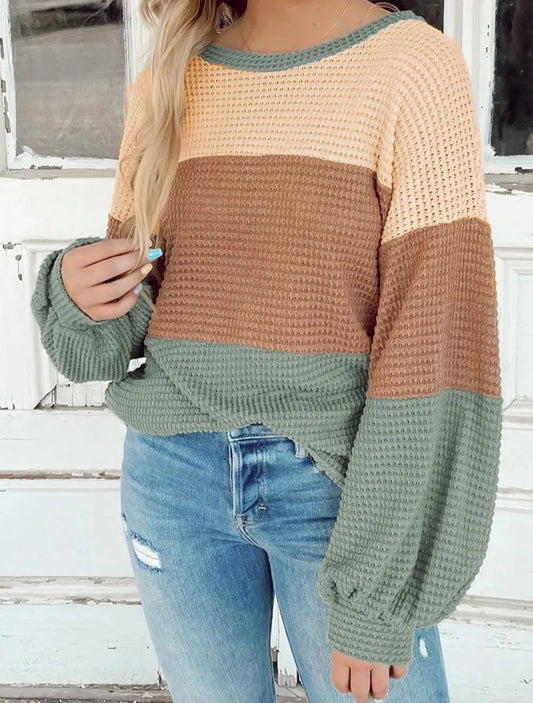 Green Stripe Bubble Sleeve Top